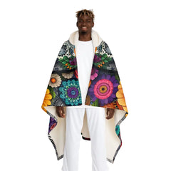 Hooded Sherpa Fleece Blanket with Sugar Skull Design