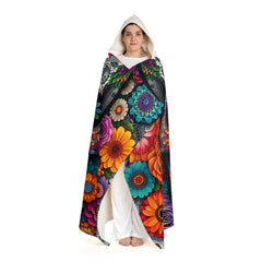 Hooded Sherpa Fleece Blanket with Sugar Skull Design