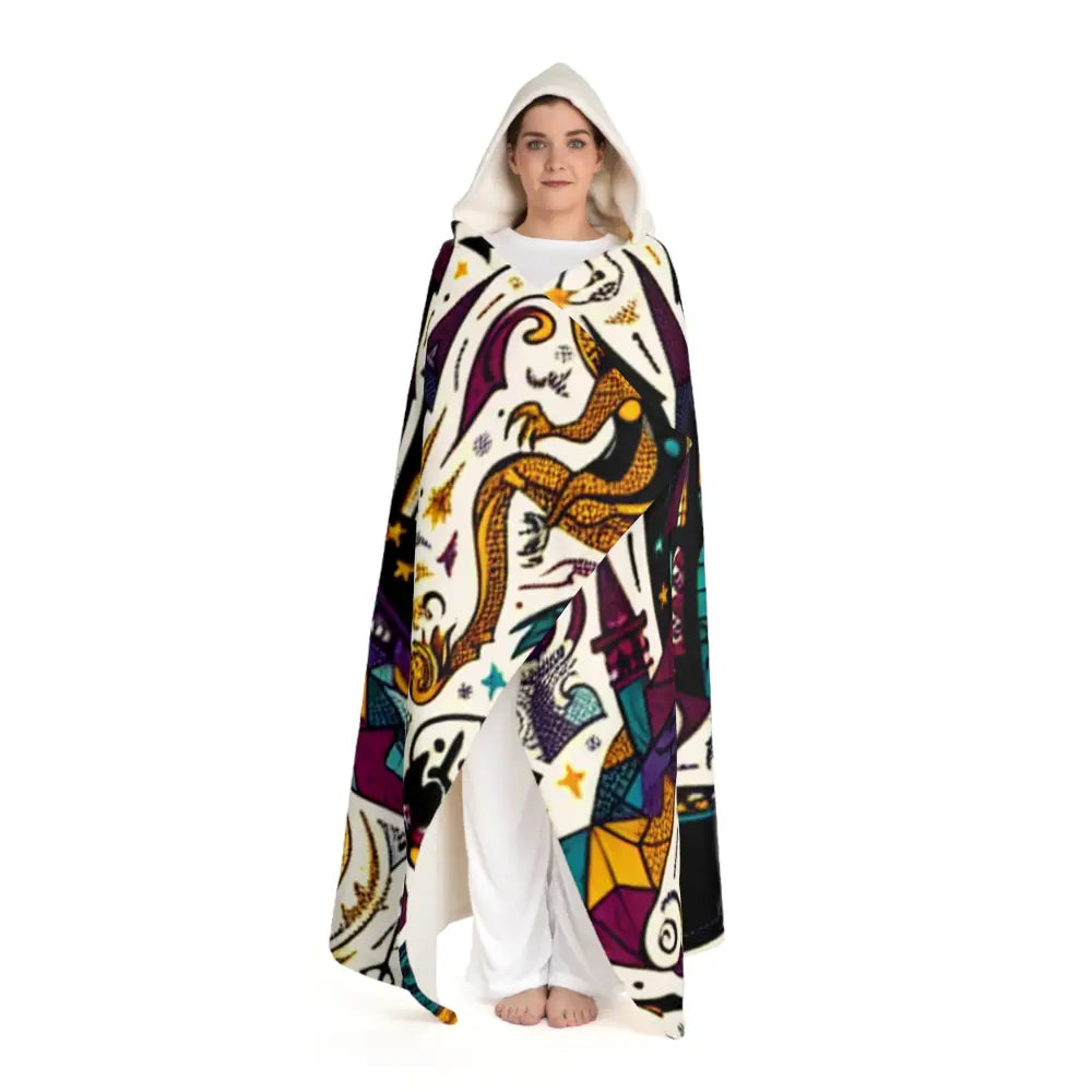 Hooded Sherpa Fleece Blanket with Wizard Castle Design