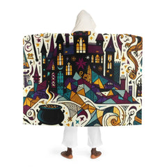 Hooded Sherpa Fleece Blanket with Wizard Castle Design