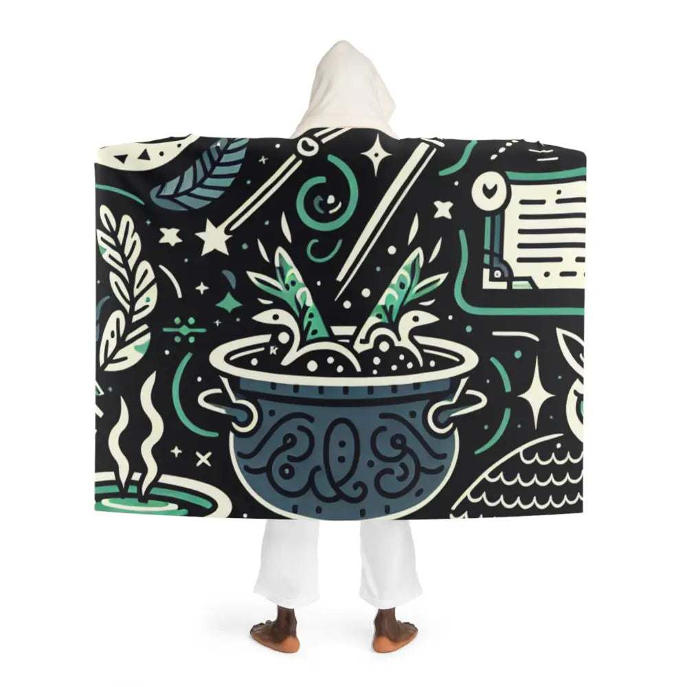 Hooded Sherpa Fleece Blanket with Wizard Magic Symbols