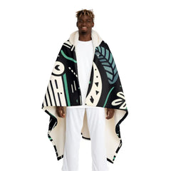 Hooded Sherpa Fleece Blanket with Wizard Magic Symbols