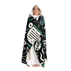 Hooded Sherpa Fleece Blanket with Wizard Magic Symbols