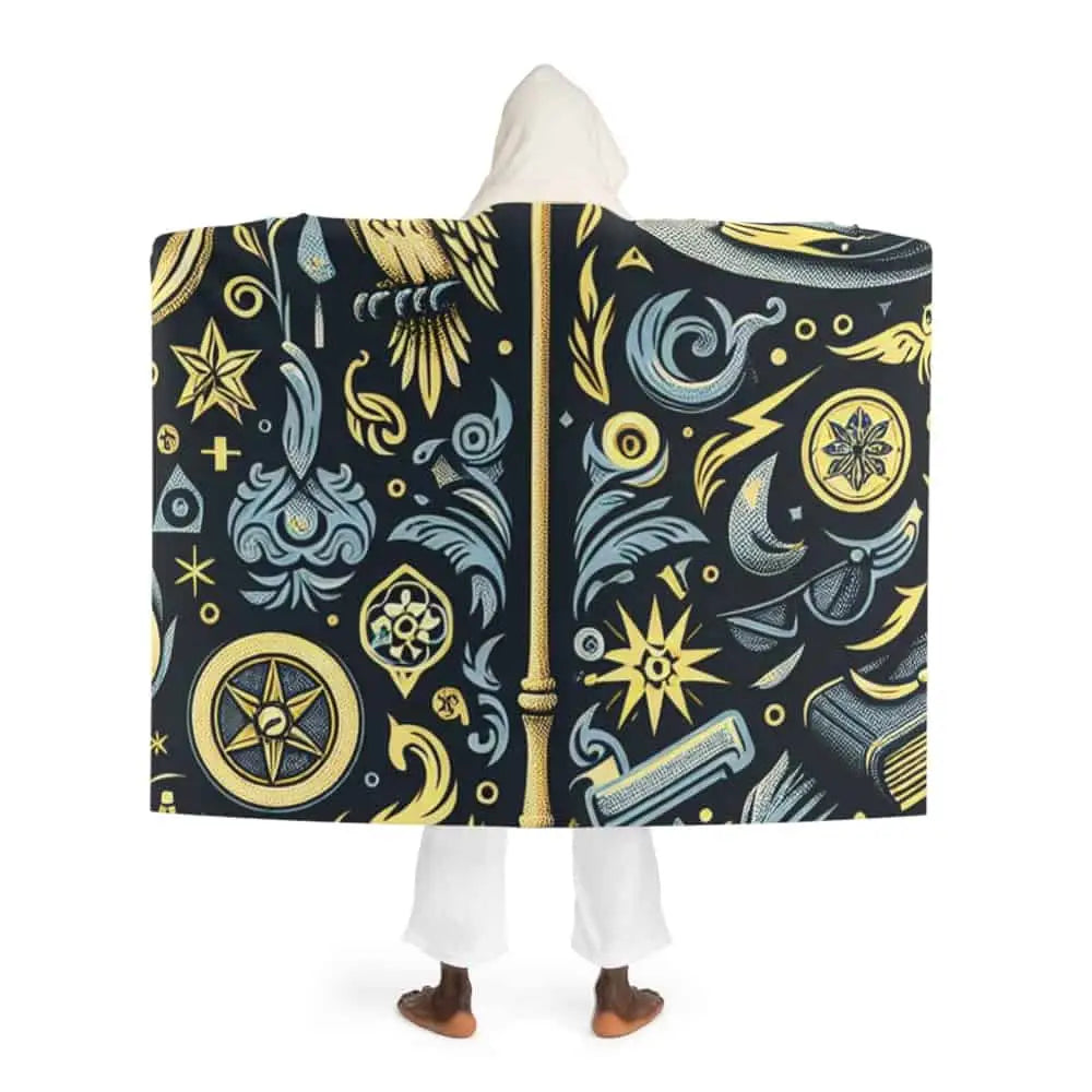 Hooded Sherpa Fleece Blanket with Wizard Owl and Wand