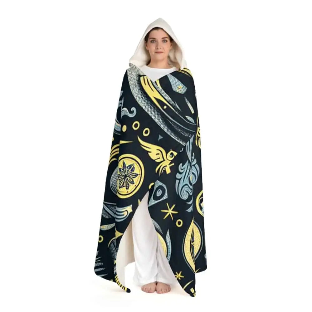 Hooded Sherpa Fleece Blanket with Wizard Owl and Wand