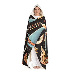 Hooded Sherpa Fleece Blanket with Wizard Pattern One size
