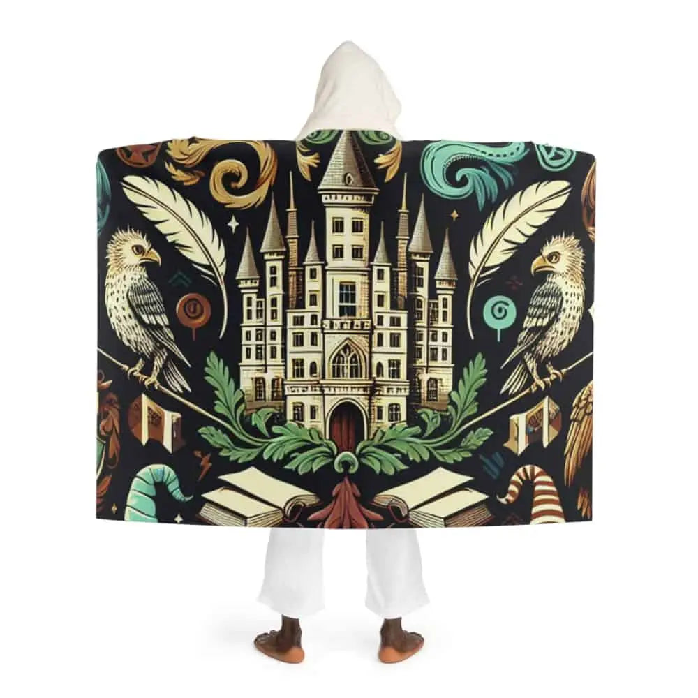 Hooded Sherpa Fleece Blanket with Wizard School Design