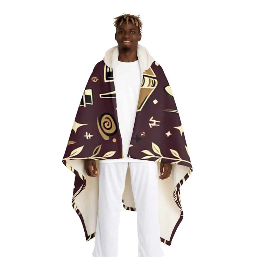 Hooded Sherpa Fleece Blanket with Wizard Symbols One size