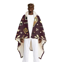 Hooded Sherpa Fleece Blanket with Wizard Symbols One size