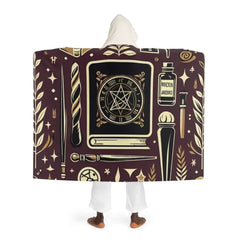 Hooded Sherpa Fleece Blanket with Wizard Symbols One size