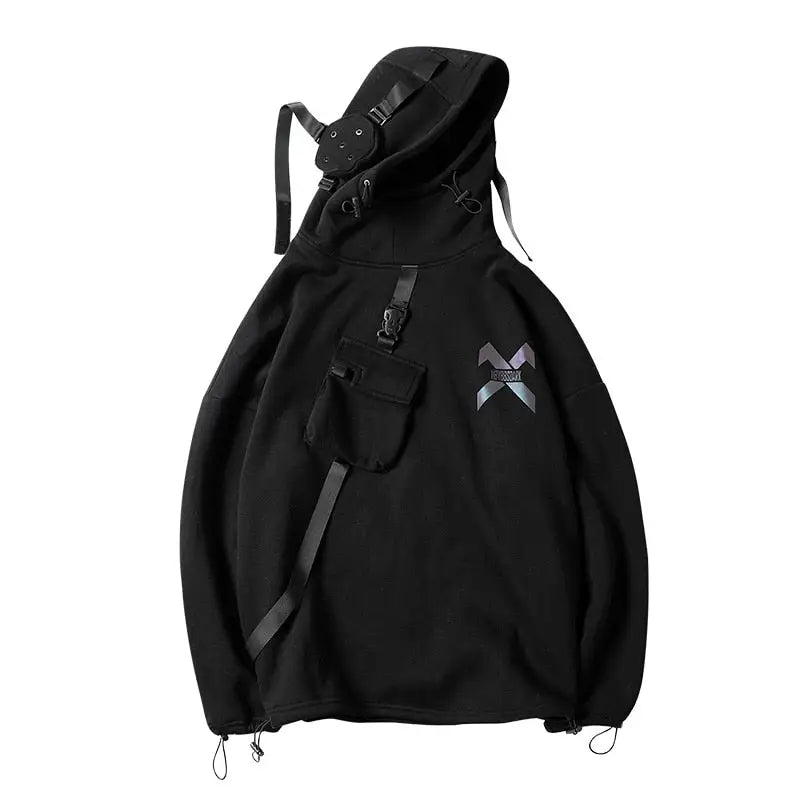 Hoodie Futuristic Streetwear Laser Reflection Design Black