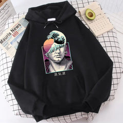 Hoodie Great Wave Vaporwave Prints Kanagawa Design black / S