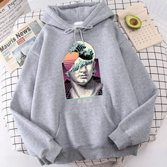 Hoodie Great Wave Vaporwave Prints Kanagawa Design gray / S