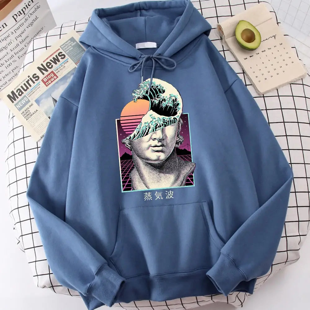 Hoodie Great Wave Vaporwave Prints Kanagawa Design haze