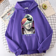 Hoodie Great Wave Vaporwave Prints Kanagawa Design purple