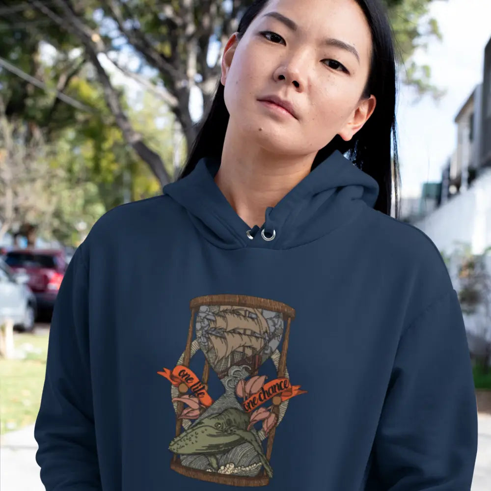 Hoodie One-Life One-Chance Whale and Boat Design Inside
