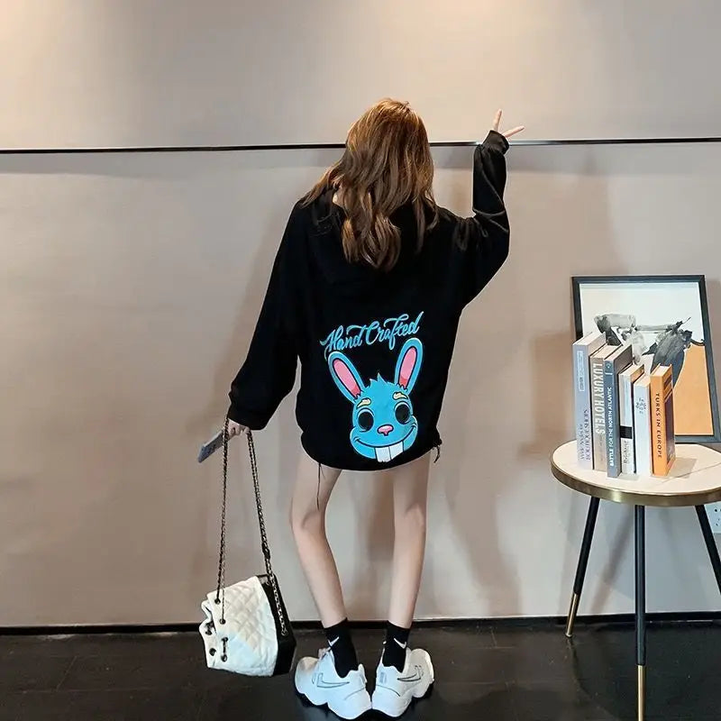 Hoodie with Kawaii Sweet Rabbit Ears Black / Plus velvet / S