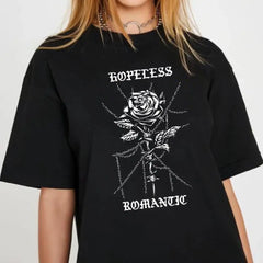 Hopeless Romantic Rose Gothic Oversize T-Shirt - Black / M