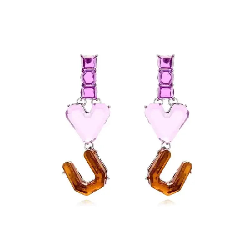 I love You Letter Rhinestone Drop Earrings - Pink Purple
