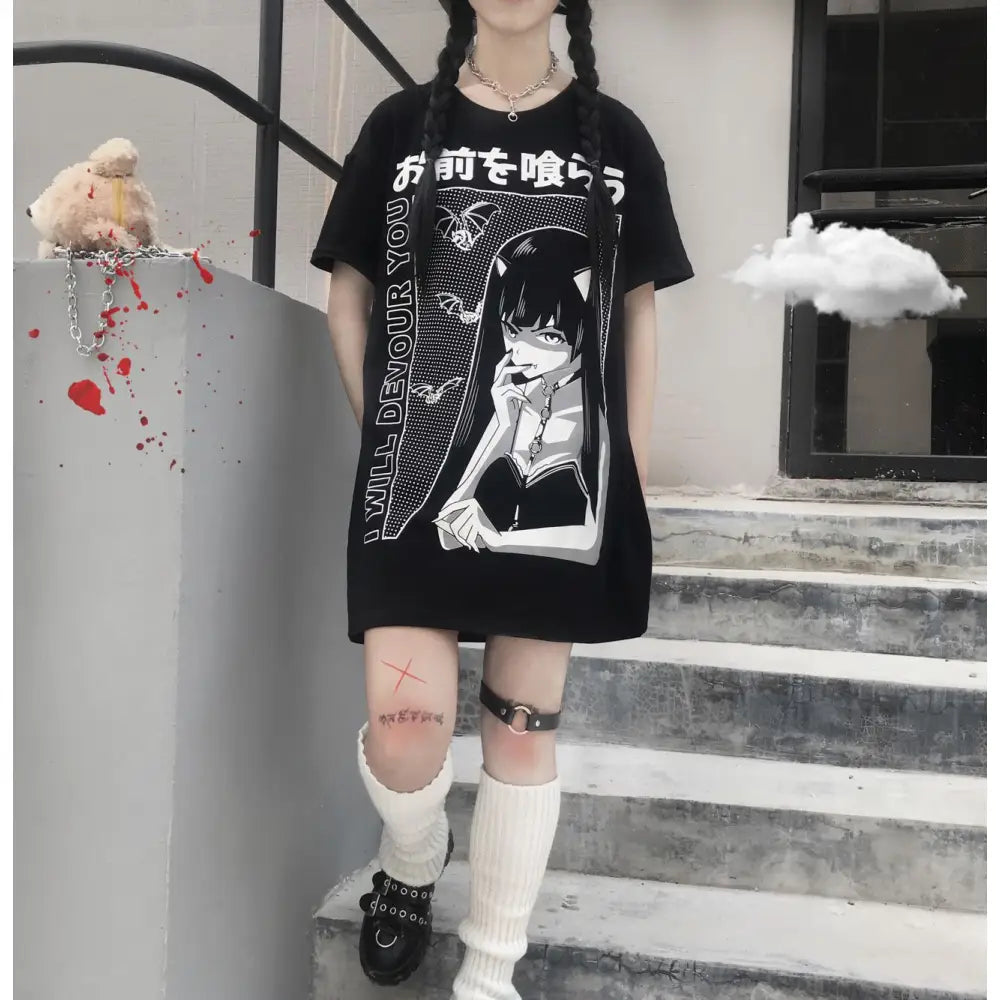 I Will Devour You TShirt Dress - Black / S