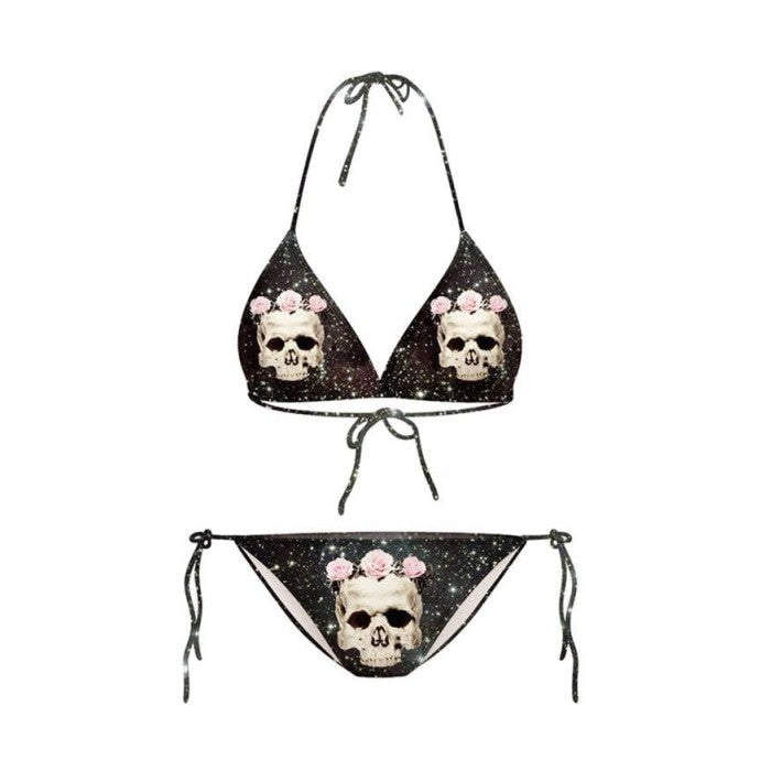 Sexy Funny Gothic Letters Pattern Bikini - Black/Pink / S