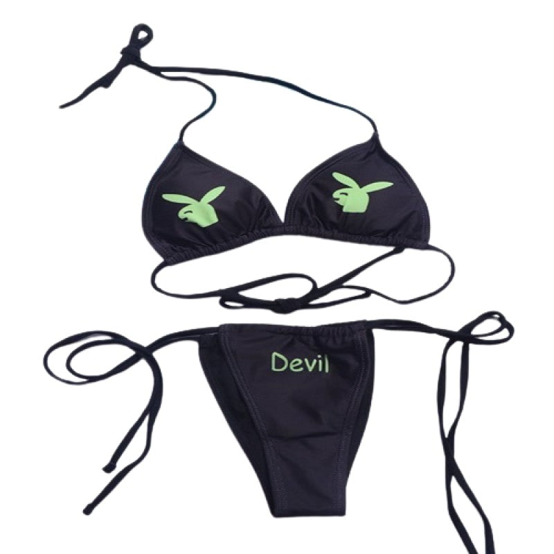 Devil Dark LaceUp Bikini Set