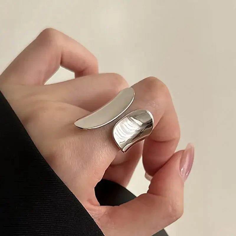 Irregular Aesthetic Ajustable Cuff Open Ring - Silver