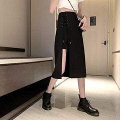 Irregular Black High Waist Mid-length A-line Skirt