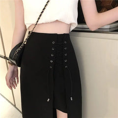 Irregular Black High Waist Mid-length A-line Skirt