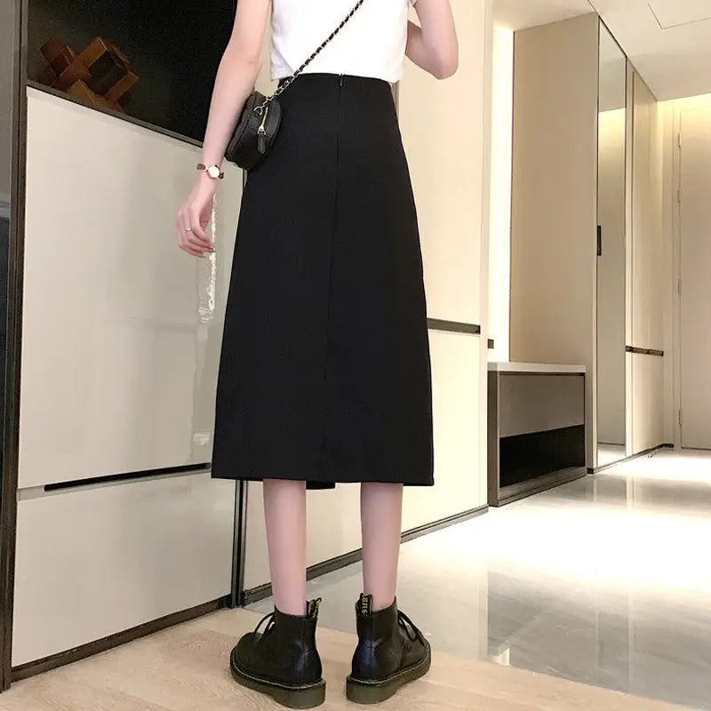 Irregular Black High Waist Mid-length A-line Skirt