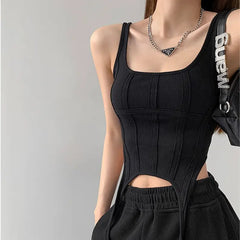 Irregular Hook Square Collar Tank Top