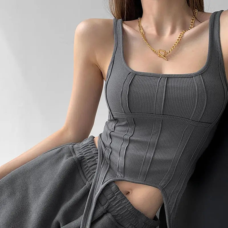 Irregular Hook Square Collar Tank Top