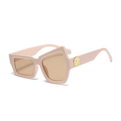 Irregular Shaped Sunglasses - Beige / One Size