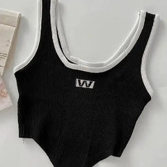 Irregular Sleeveless Crop Tops for Women Black / One Size