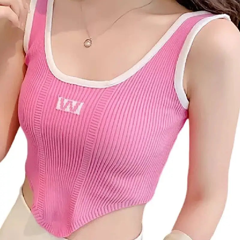 Irregular Sleeveless Crop Tops for Women Pink / One Size