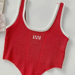 Irregular Sleeveless Crop Tops for Women Red / One Size