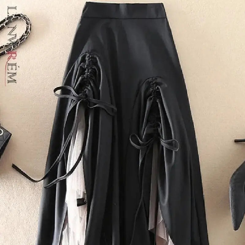 Irregular Spliced Mesh High Waist Skirt