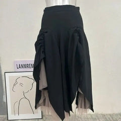 Irregular Spliced Mesh High Waist Skirt