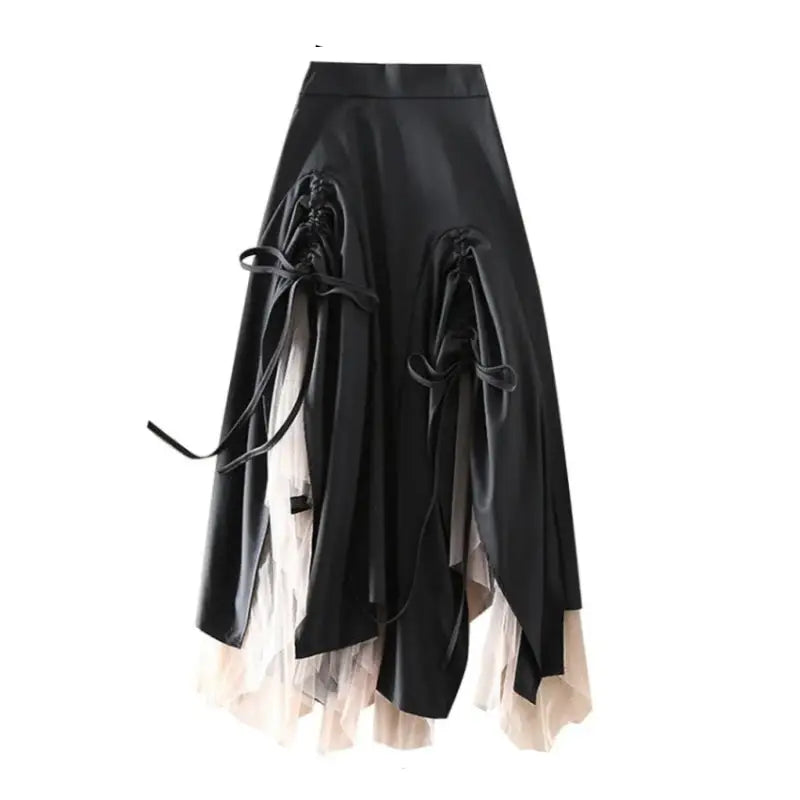 Irregular Spliced Mesh High Waist Skirt Black / S