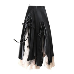 Irregular Spliced Mesh High Waist Skirt Black / S