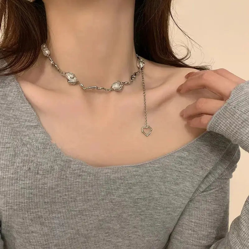 Irregular Titanium Steel Pearl Necklace