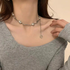 Irregular Titanium Steel Pearl Necklace - Necklaces