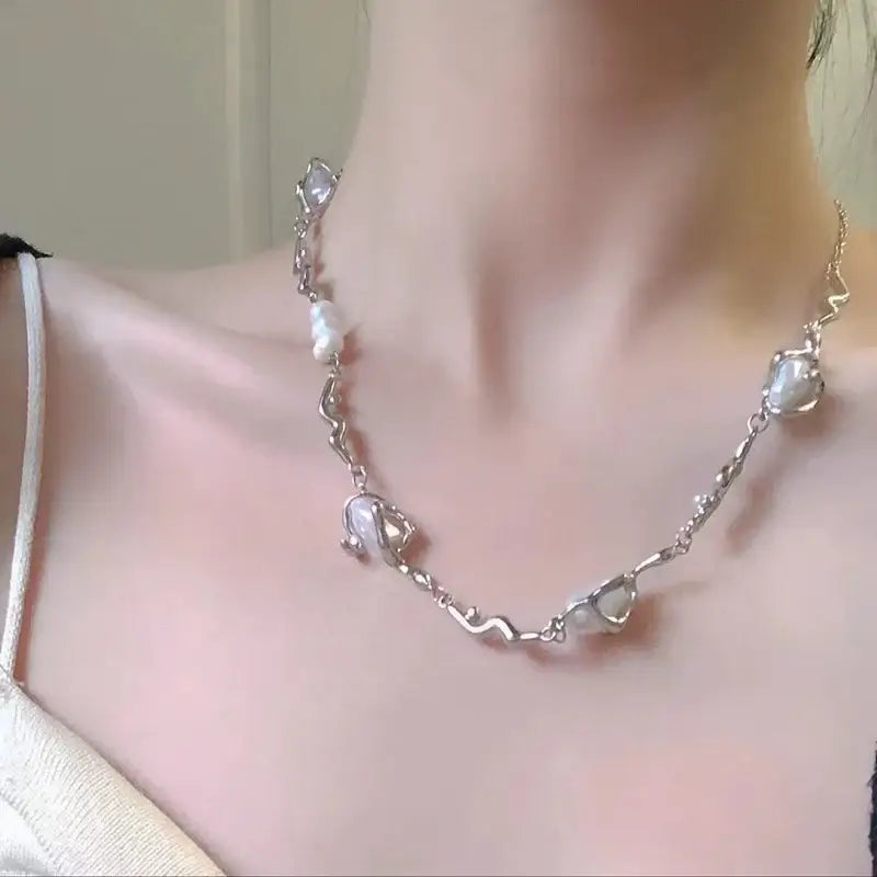 Irregular Titanium Steel Pearl Necklace