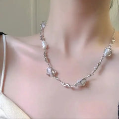 Irregular Titanium Steel Pearl Necklace - Necklaces