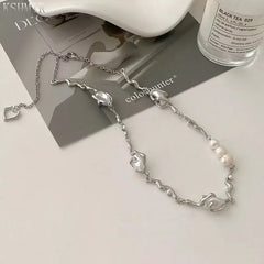 Irregular Titanium Steel Pearl Necklace