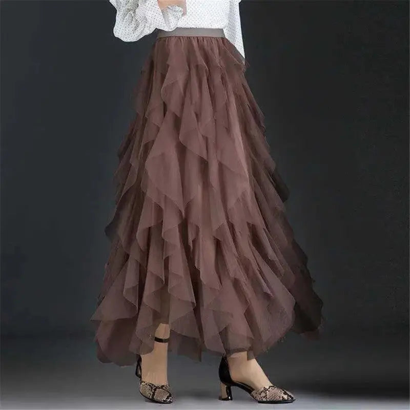 Irregular Tutu Elastic High Waist Long Tull Skirt