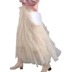 Irregular Tutu Elastic High Waist Long Tull Skirt