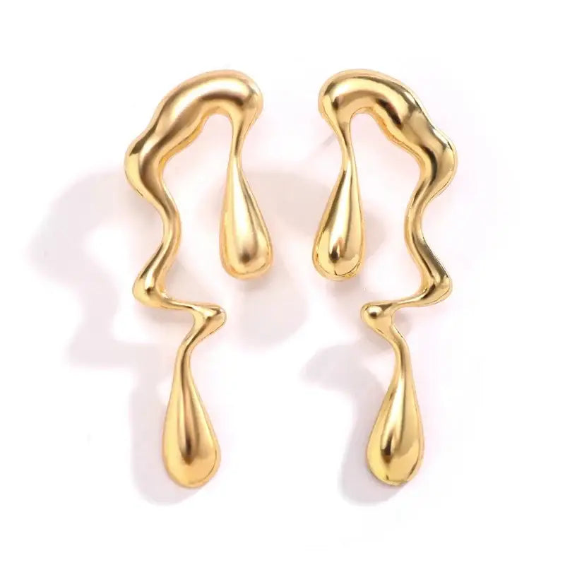Irregular Water Drops Metal Stud Geometric Earrings - Gold