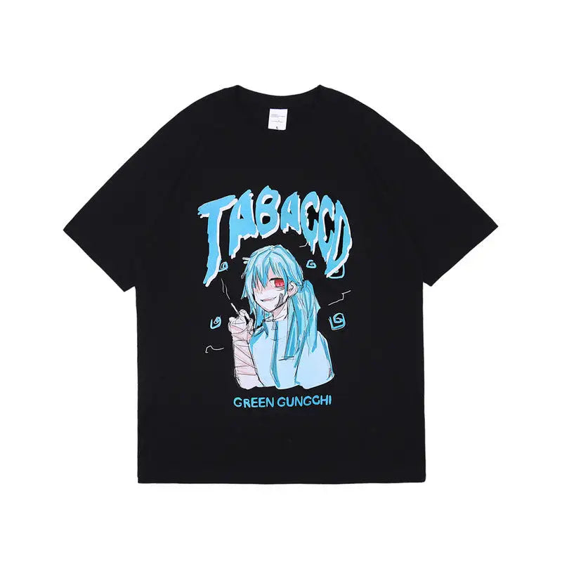 JABACCD Anime Print Oversize Japanese T-Shirt - Black / M