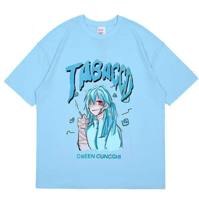 JABACCD Anime Print Oversize Japanese T-Shirt - Blue / M